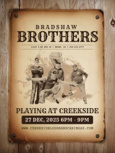 Bradshaw Brothers will play in the restaurant at Creekside Lodge and Cabins. 